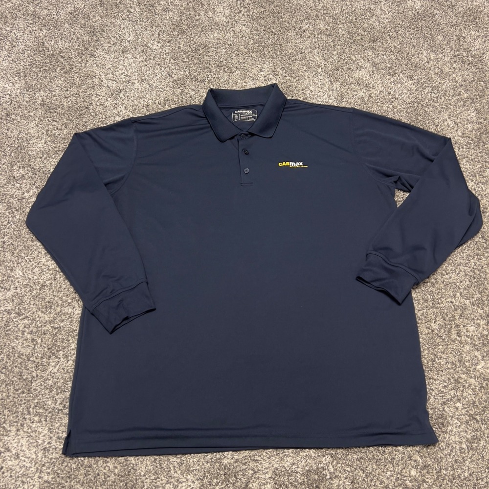 Carmax Mens 3XL Navy Blue Long‎ Sleeve Performance Polo Shirt Employee Uniform